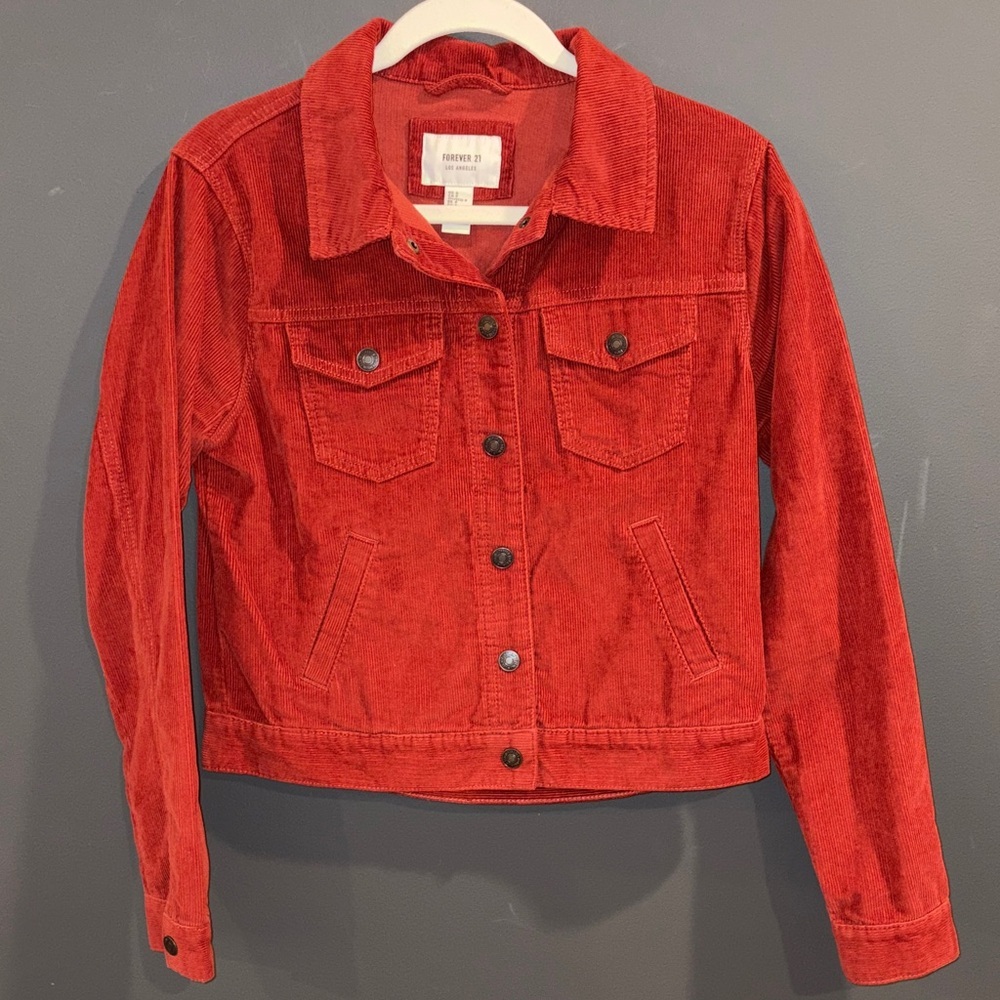Forever 21 small burnt orange/Red Corduroy Jean Jacket